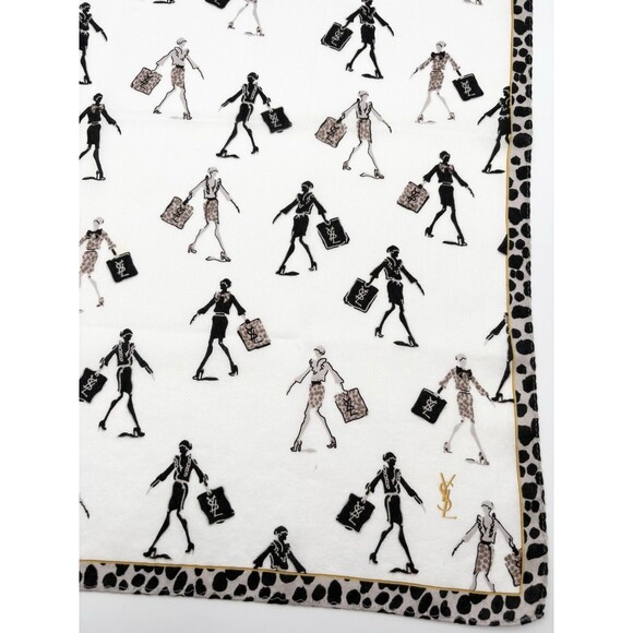 YSL Yves Saint Laurent Leopard Print Scarf Girl w/ Shopping Bag Artwork Y2K - Picture 3 of 10